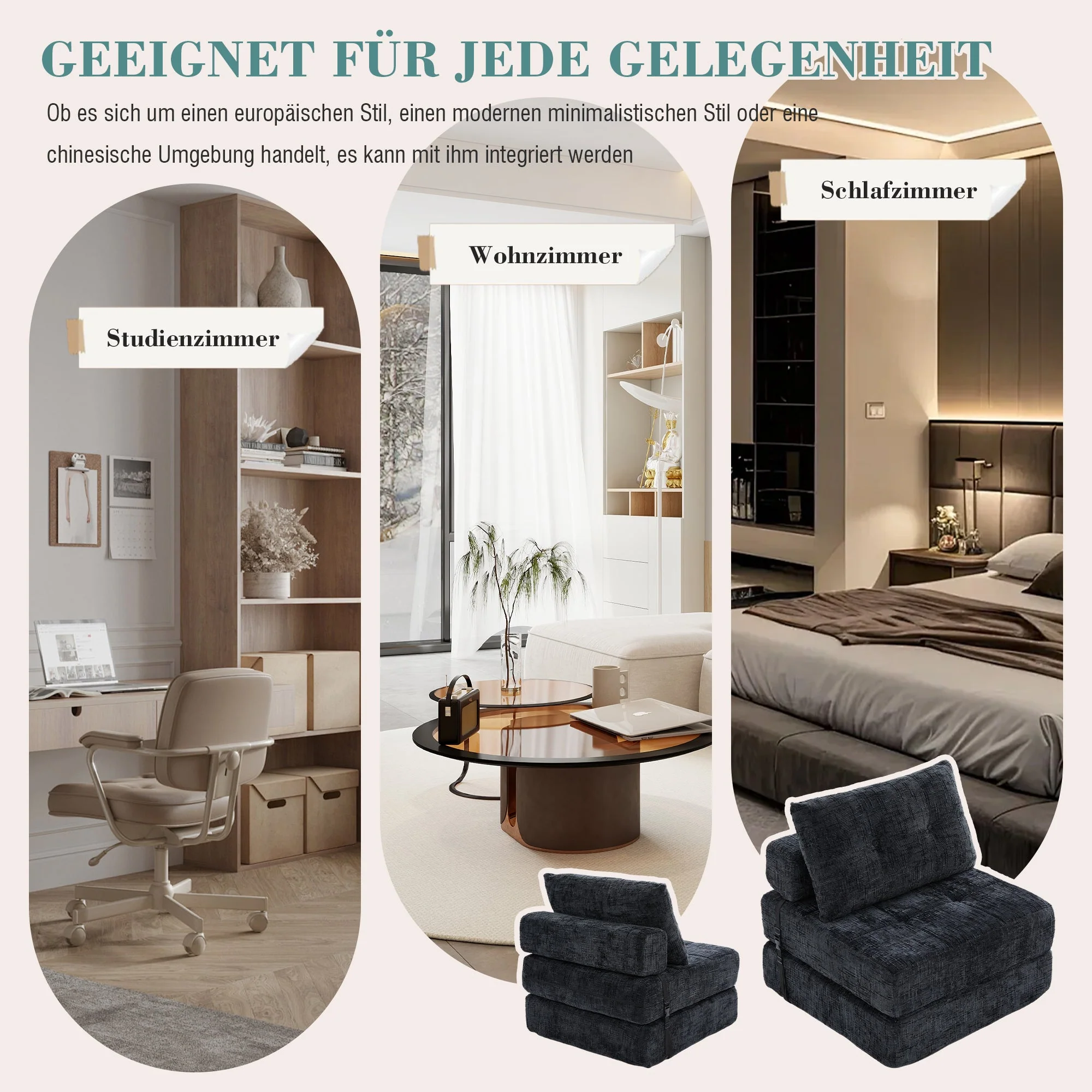 Folding Sofa Bed with Pillows & Backrest, Portable Floor Sofa for Living Room & Bedroom - Image 6