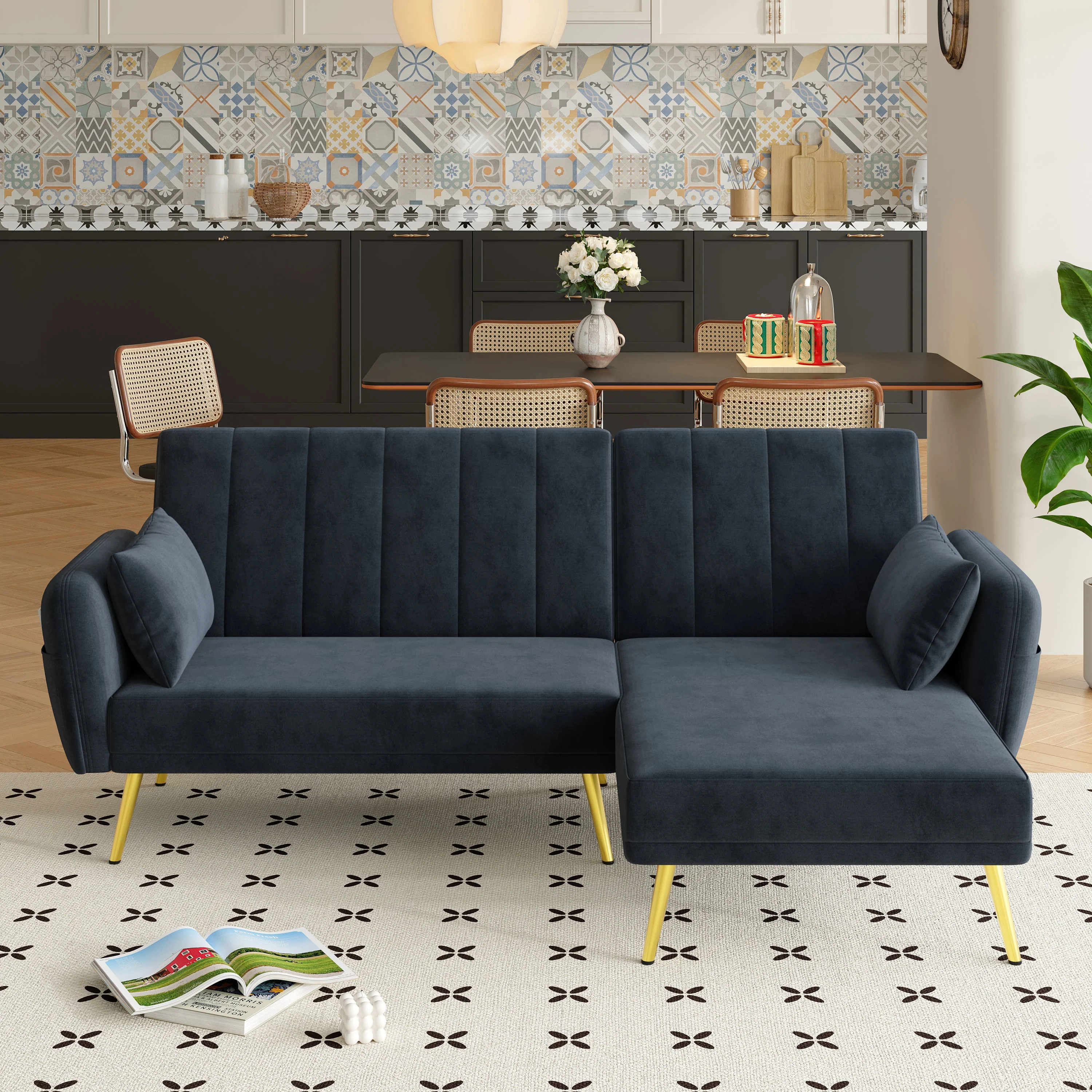 Folding Sofa, Modern L-Shaped Sofa Bed with Corner, Multi-room - Image 4