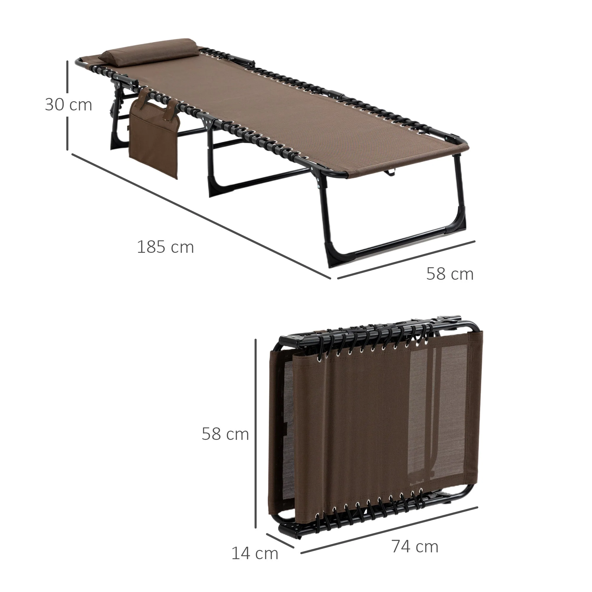 Folding Sun Lounger with Headrest & 5-Position Adjustable Backrest, Brown - Image 3