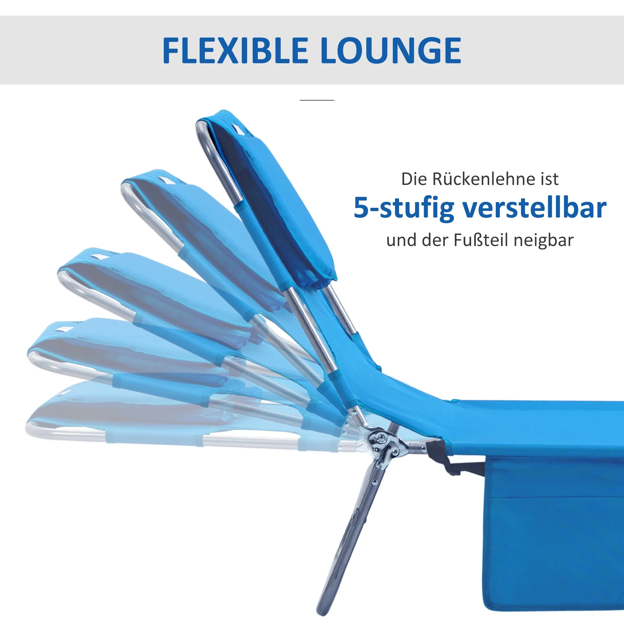 Folding Sun Lounger with Reading Window, 5-Position Adjustable, 120 kg Load Capacity, Blue - Image 4