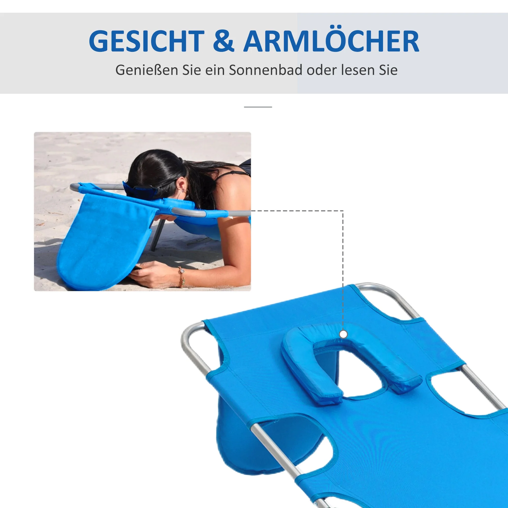 Folding Sun Lounger with Reading Window, 5-Position Adjustable, 120 kg Load Capacity, Blue - Image 5