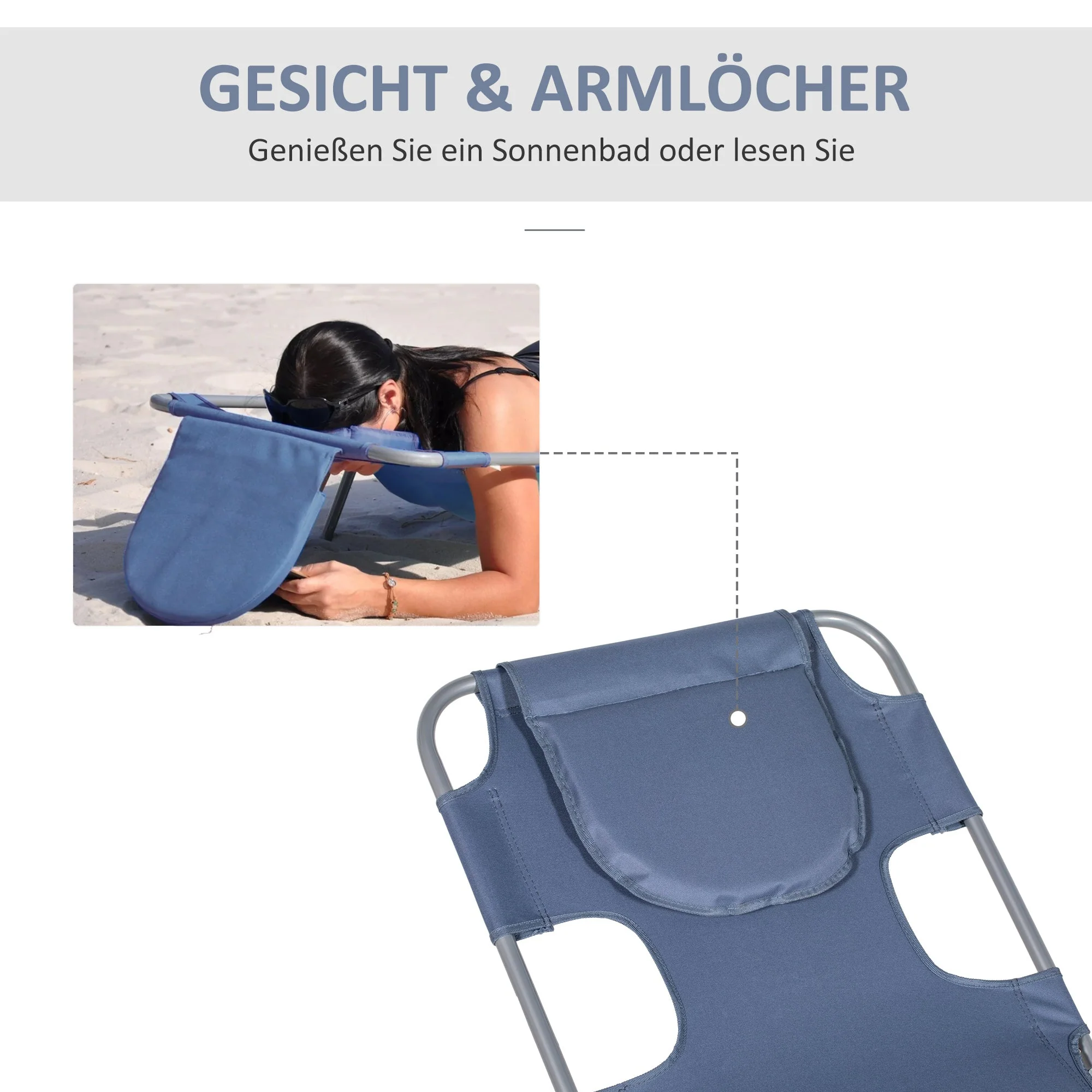 Folding Sun Lounger with Reading Window, 5-Position Adjustable, 120 kg Load Capacity, Grey - Image 5