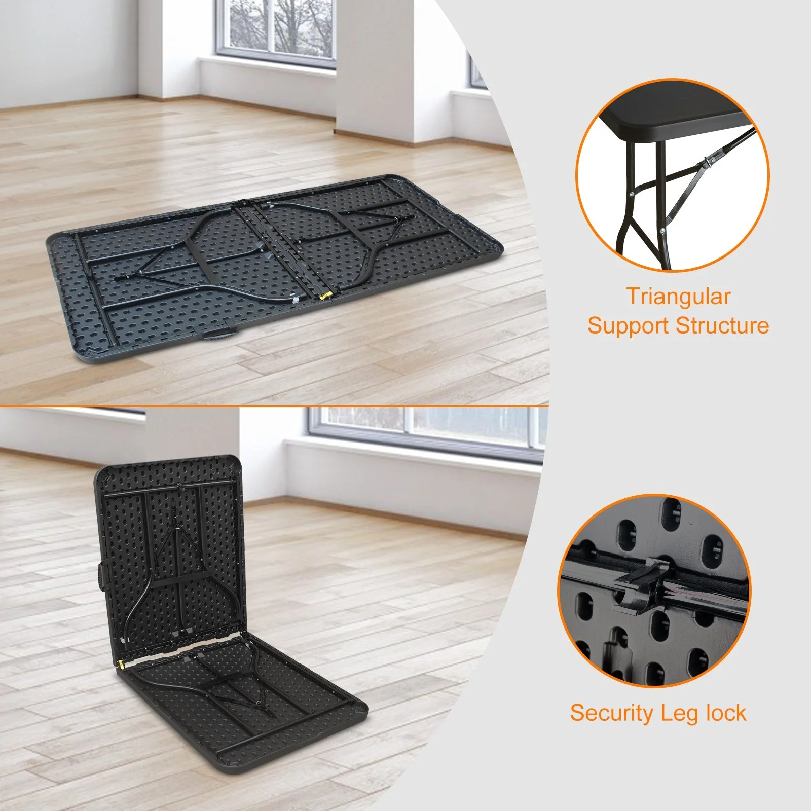 Folding Table 180cm, Portable Heavy Duty Multi-Functional, Black - Image 4