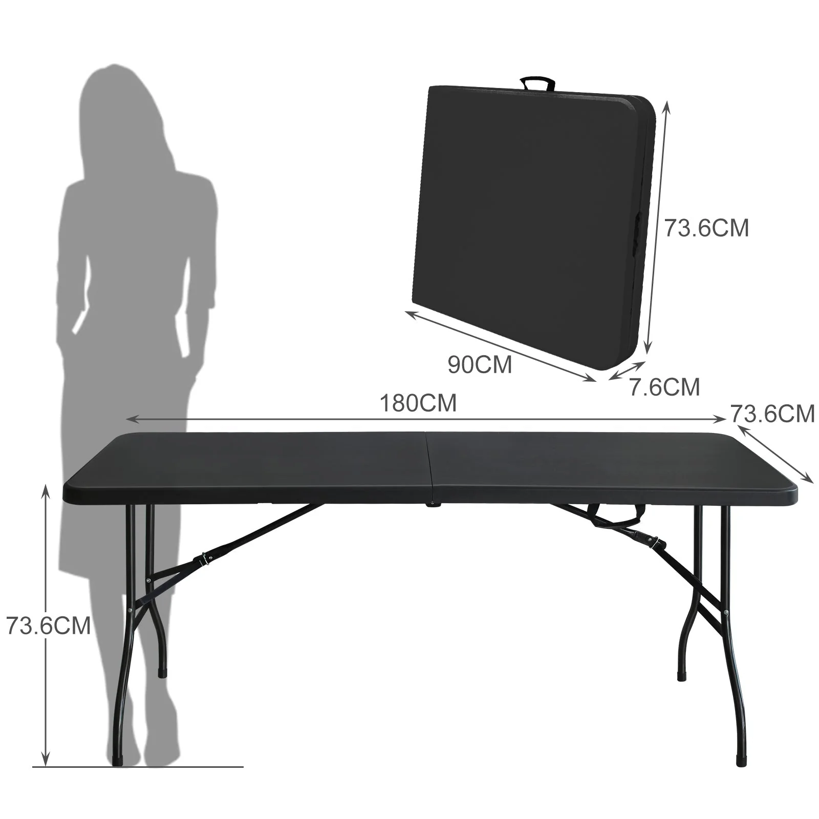Folding Table 180cm, Portable Heavy Duty Multi-Functional, Black - Image 7