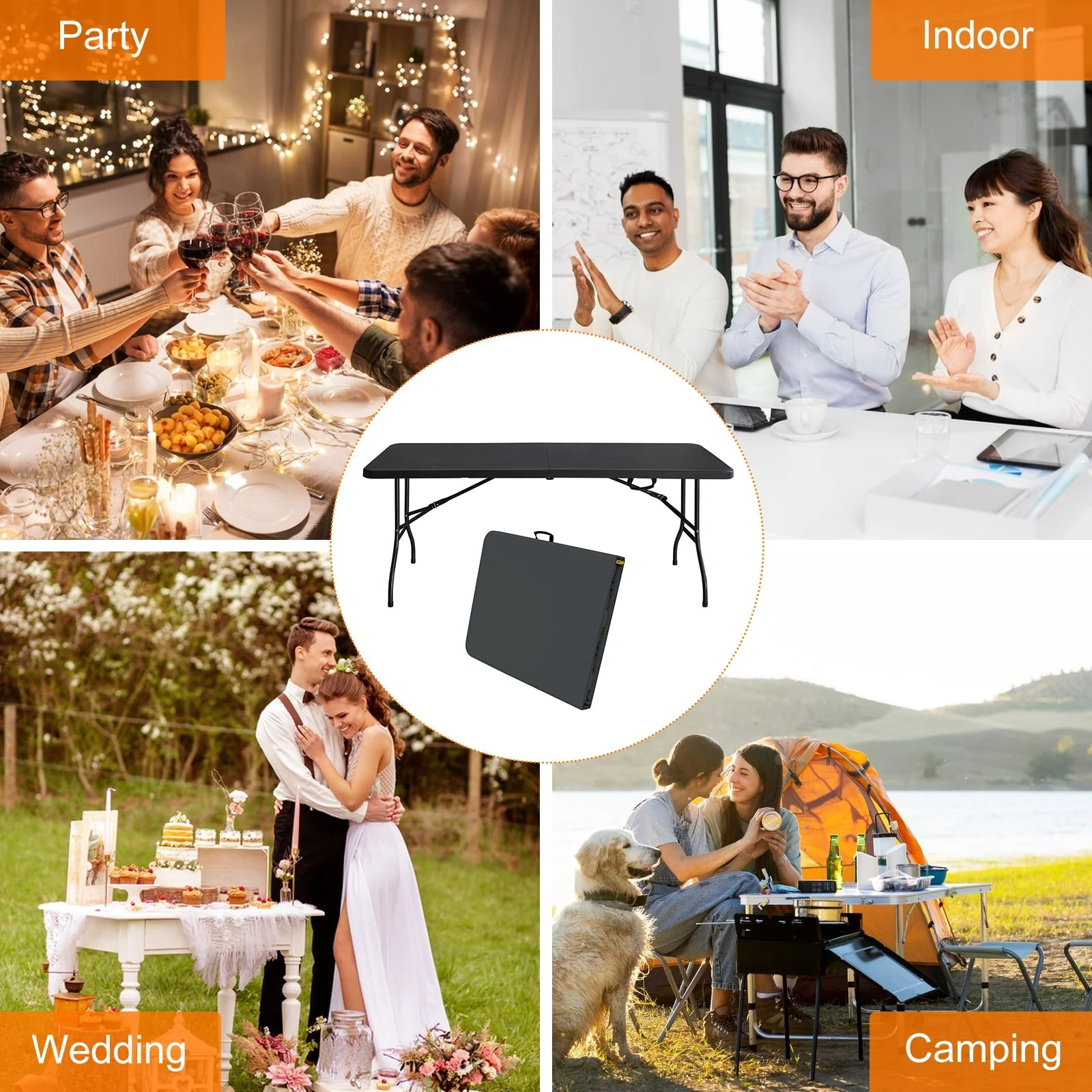 Folding Table 180cm, Portable Heavy Duty Multi-Functional, Black - Image 8