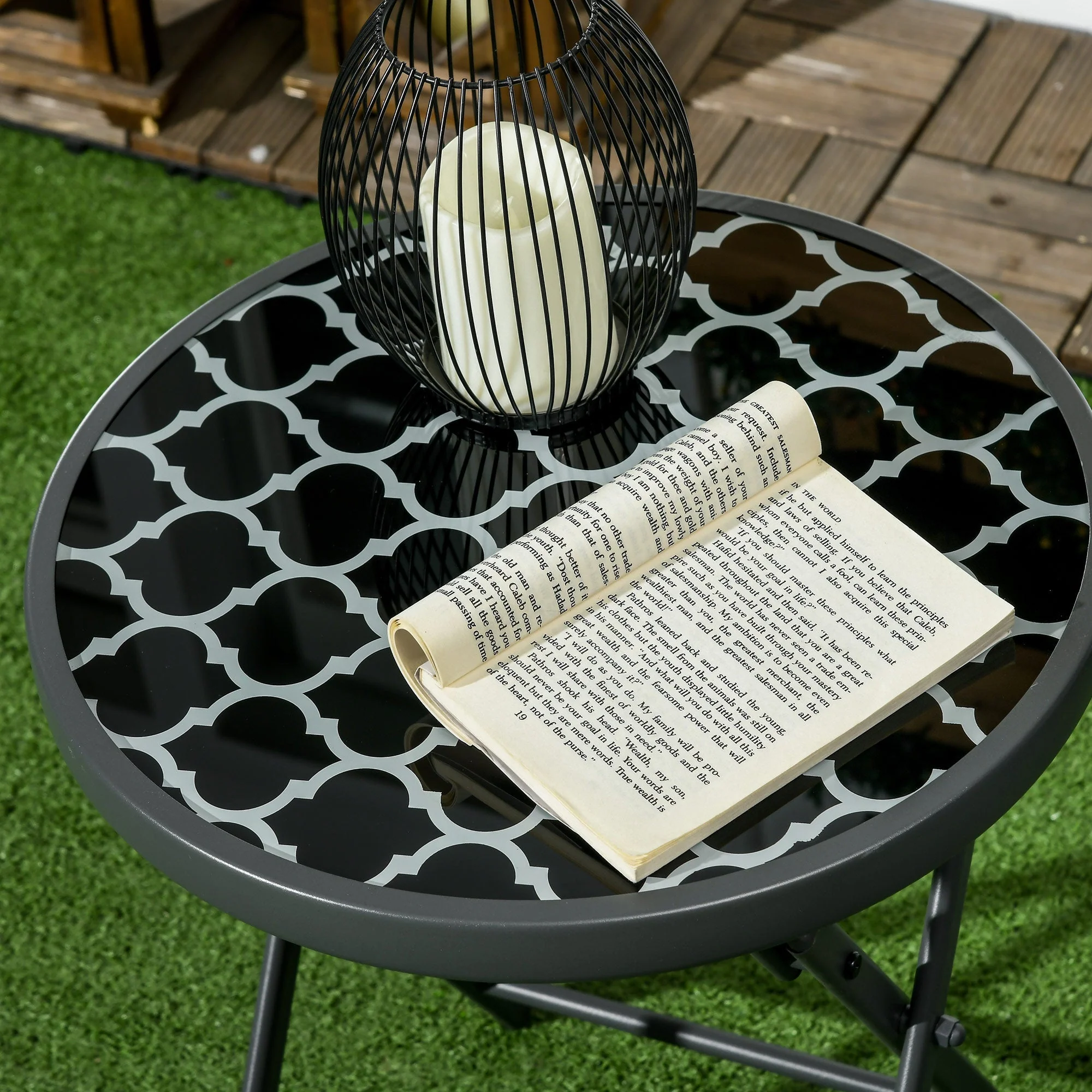 Folding Table Side Table Glass Top Black - Image 7