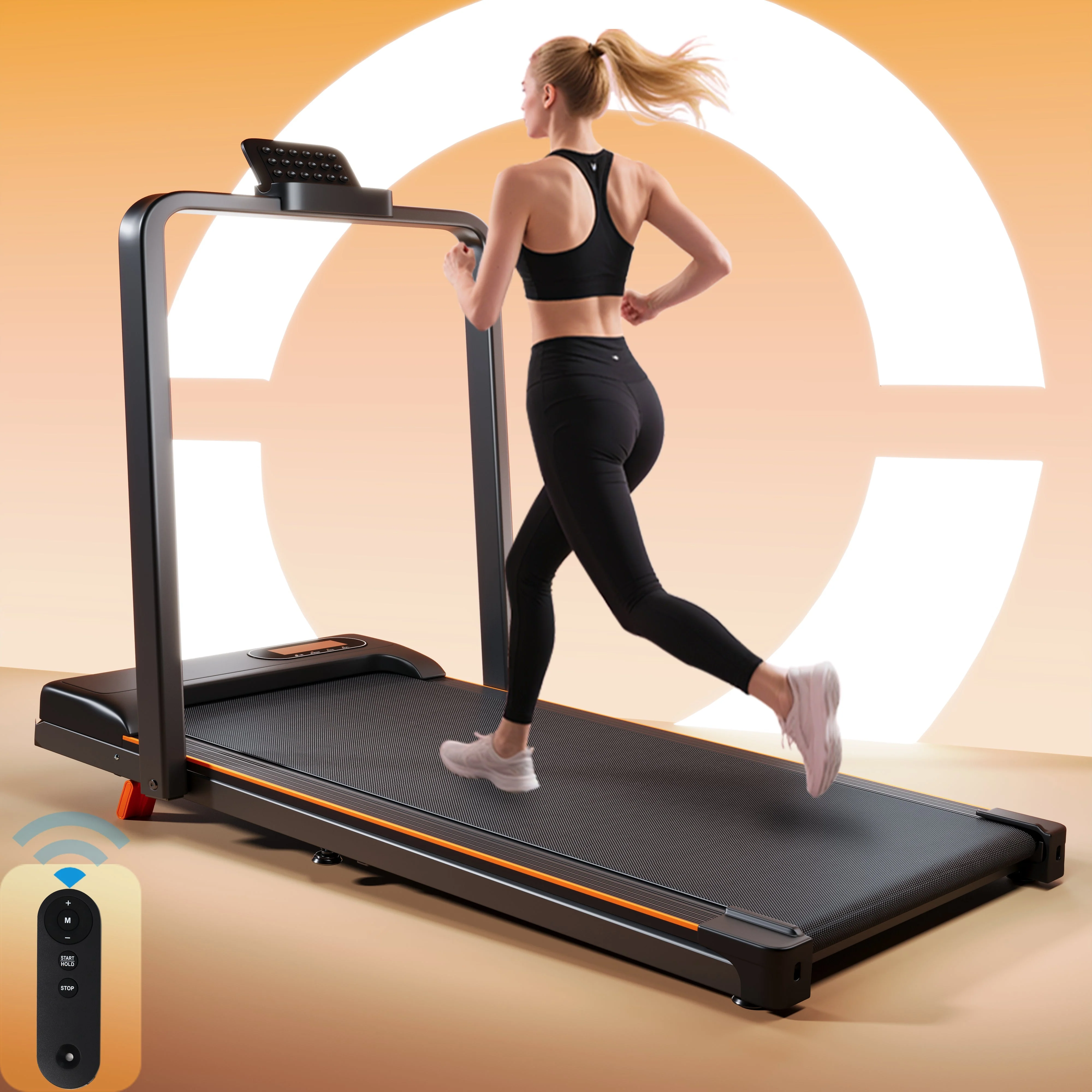 Folding Treadmill with Handrail & Adjustable Incline, 1-10 km/h Running Machine, Space Saving Low Noise Design, Black - Image 2