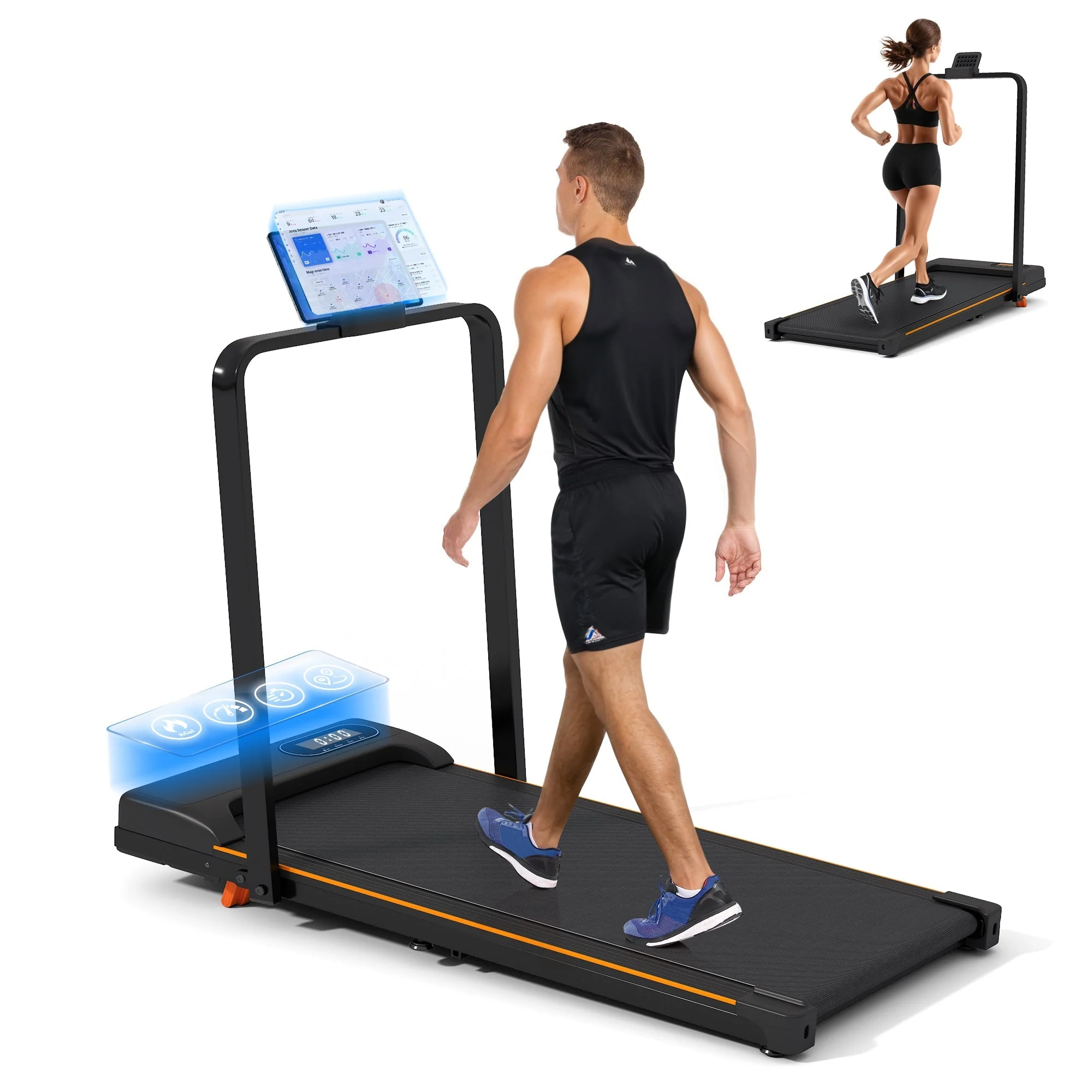 Folding Treadmill with Handrail & Adjustable Incline, 1-10 km/h Running Machine, Space Saving Low Noise Design, Black - Image 4