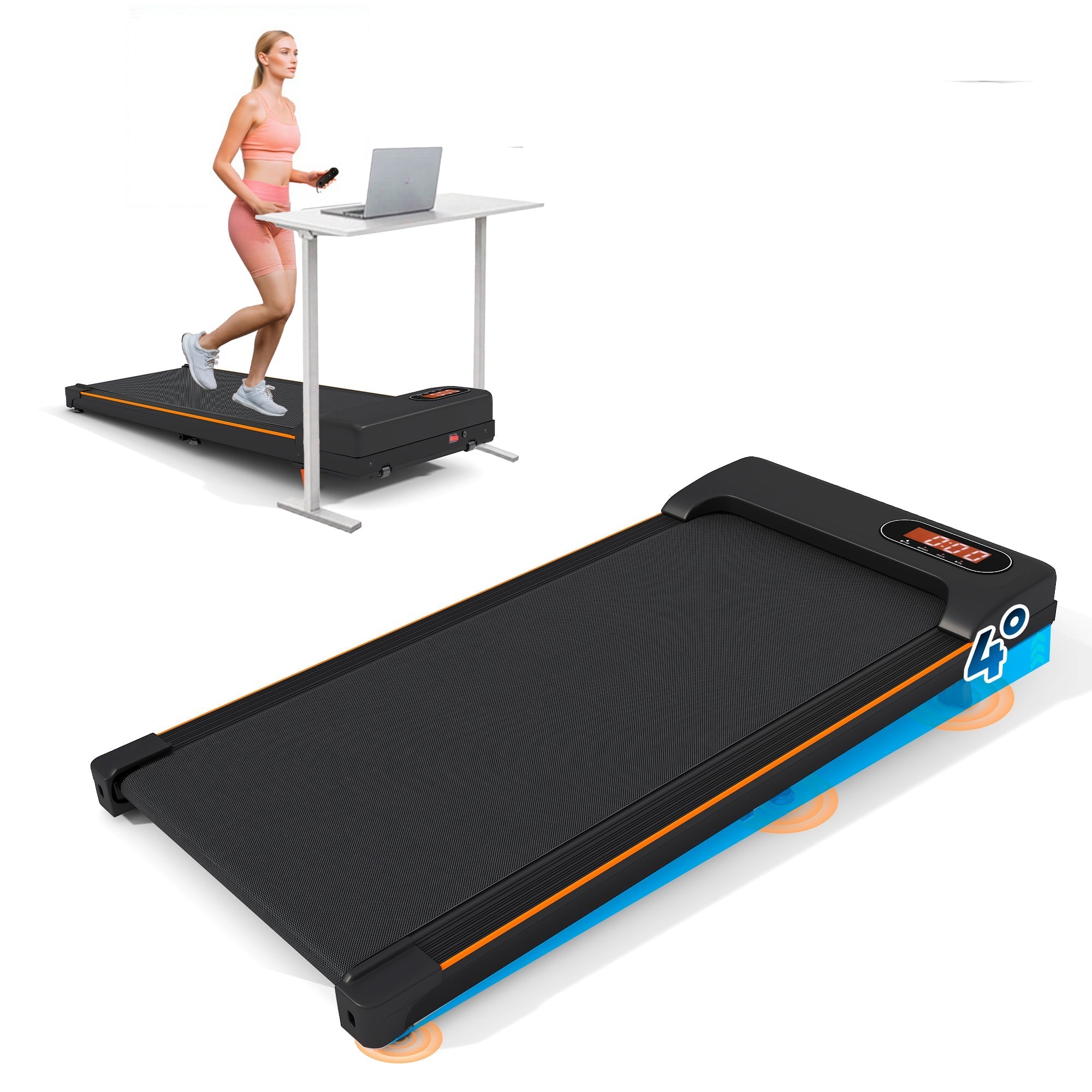Folding Under Desk Walking Pad Treadmill with Adjustable Incline, Low Noise for Home & Office, Black - Image 4