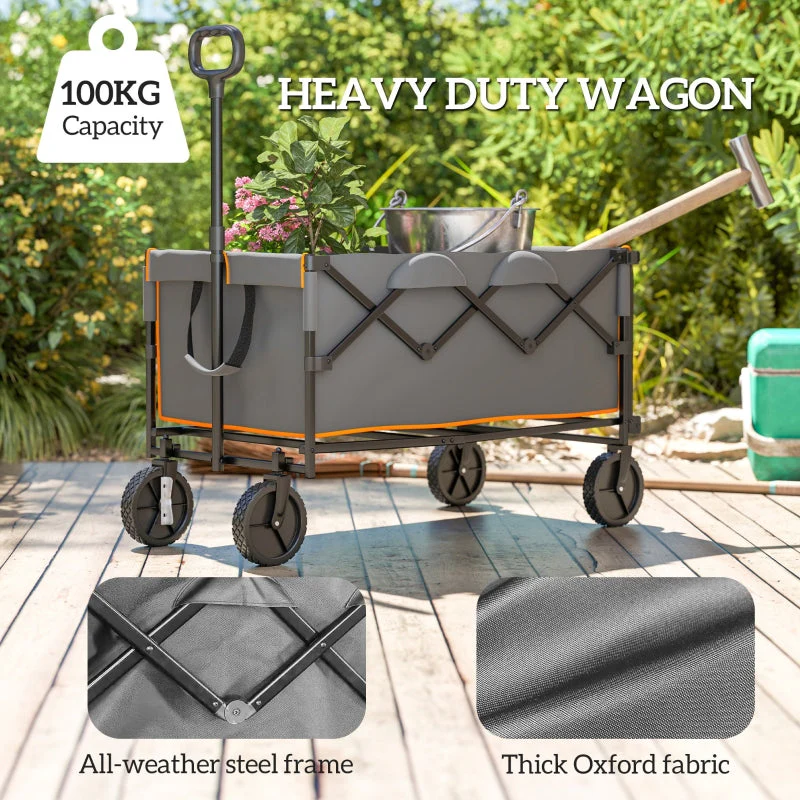 Folding Wagon 160L 100kg Heavy Duty with Tailgate, Grey and Orange - Image 4