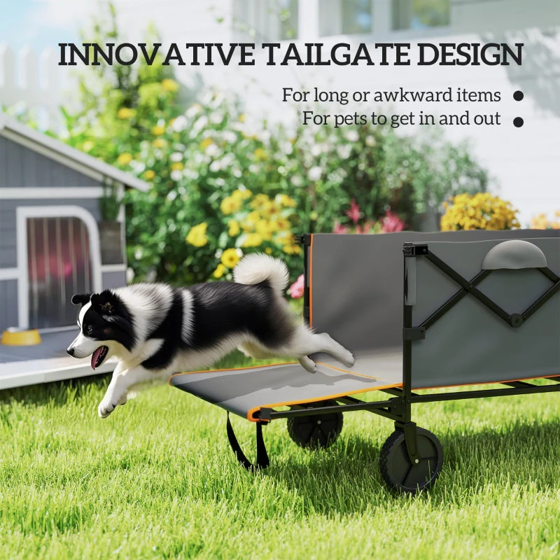 Folding Wagon 160L 100kg Heavy Duty with Tailgate, Grey and Orange - Image 6