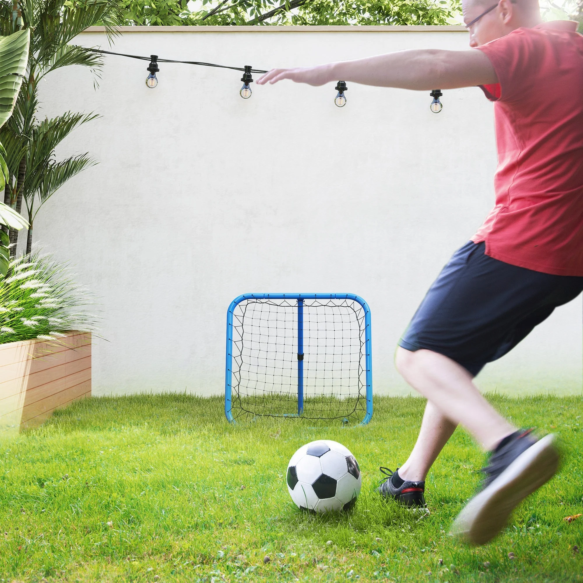 Football Rebounder, Foldable Adjustable Goal Kicker, Metal Blue