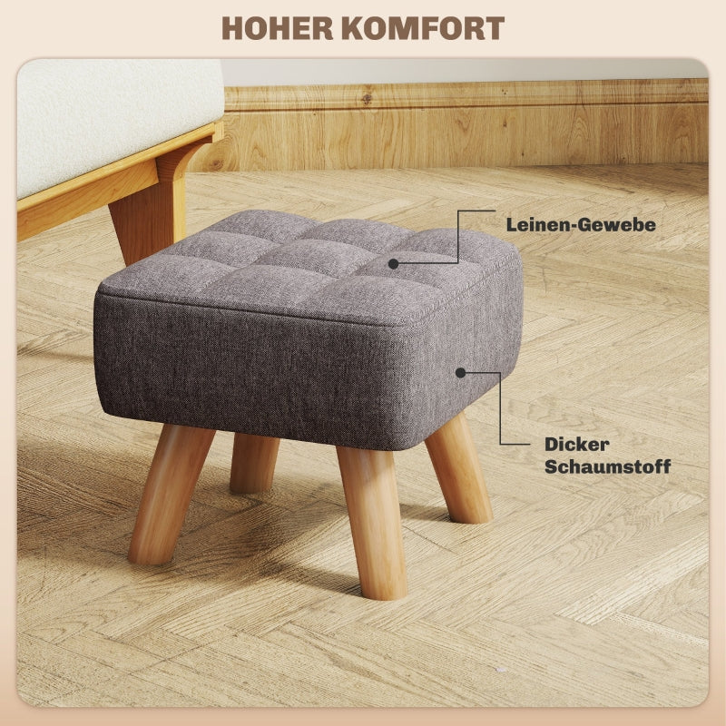 Footstool, Modern Upholstered Ottoman, Grey Linen Look - Image 3