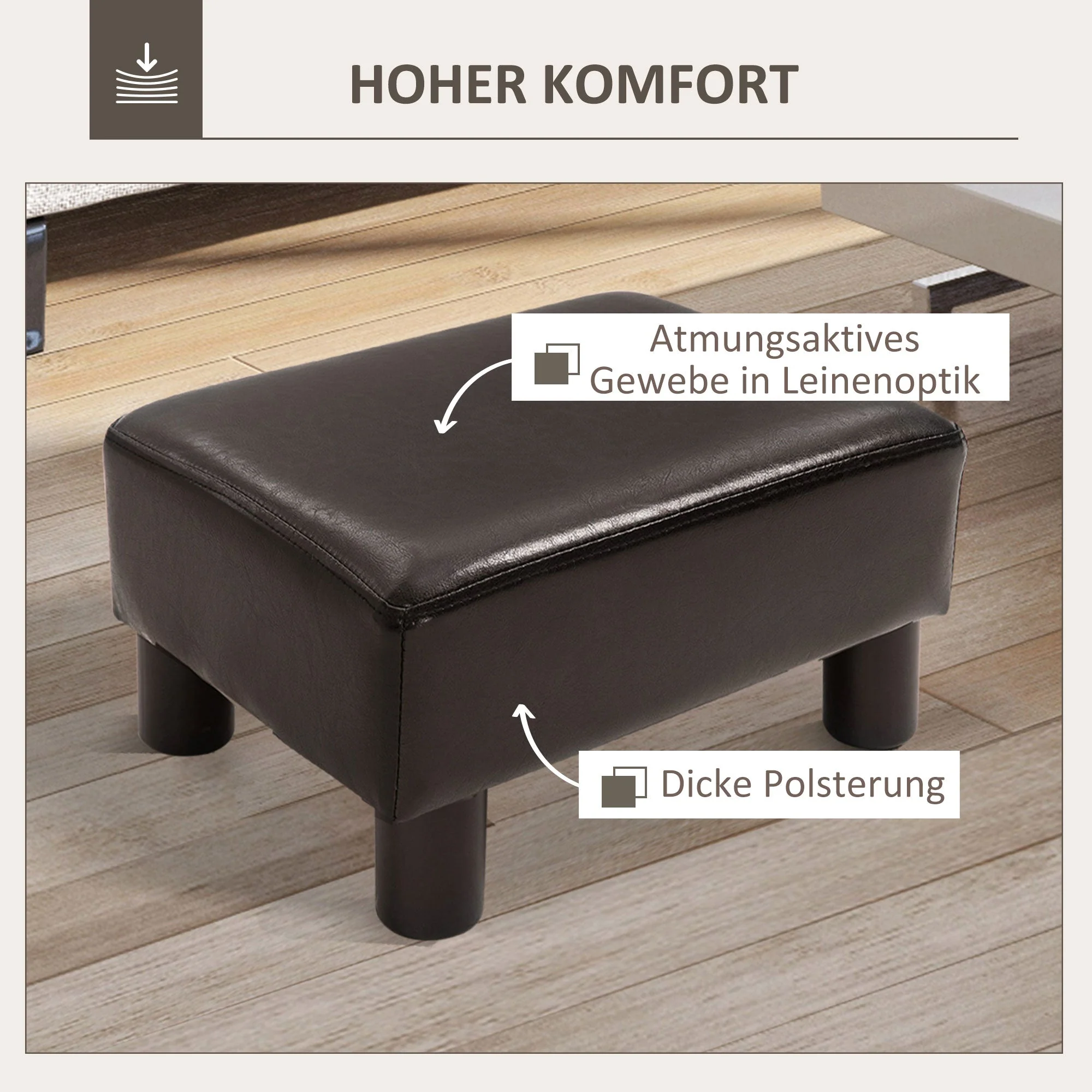 Footstool/Ottoman, Rectangular Footrest, Faux Leather - Image 4