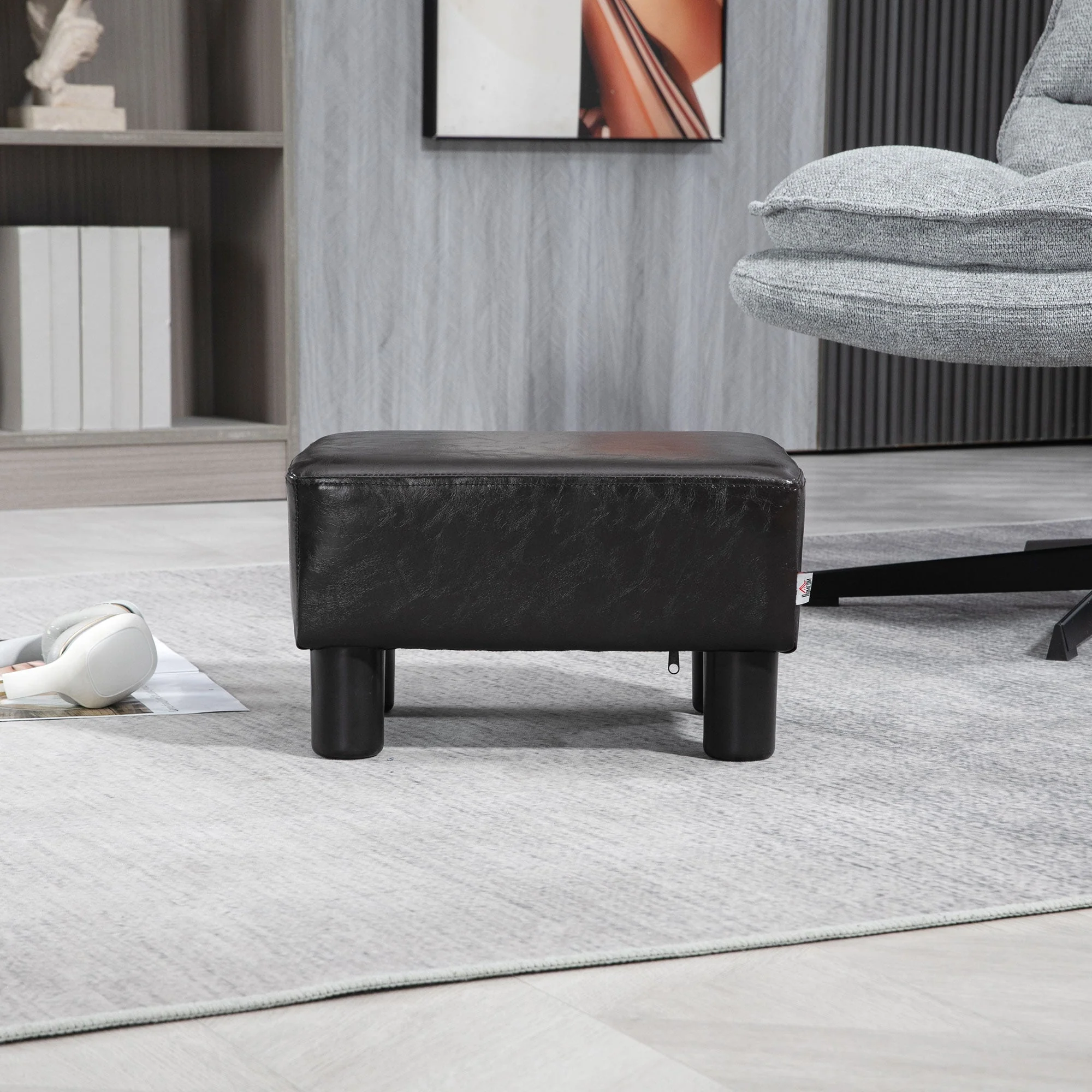 Footstool/Ottoman, Rectangular Footrest, Faux Leather - Image 7