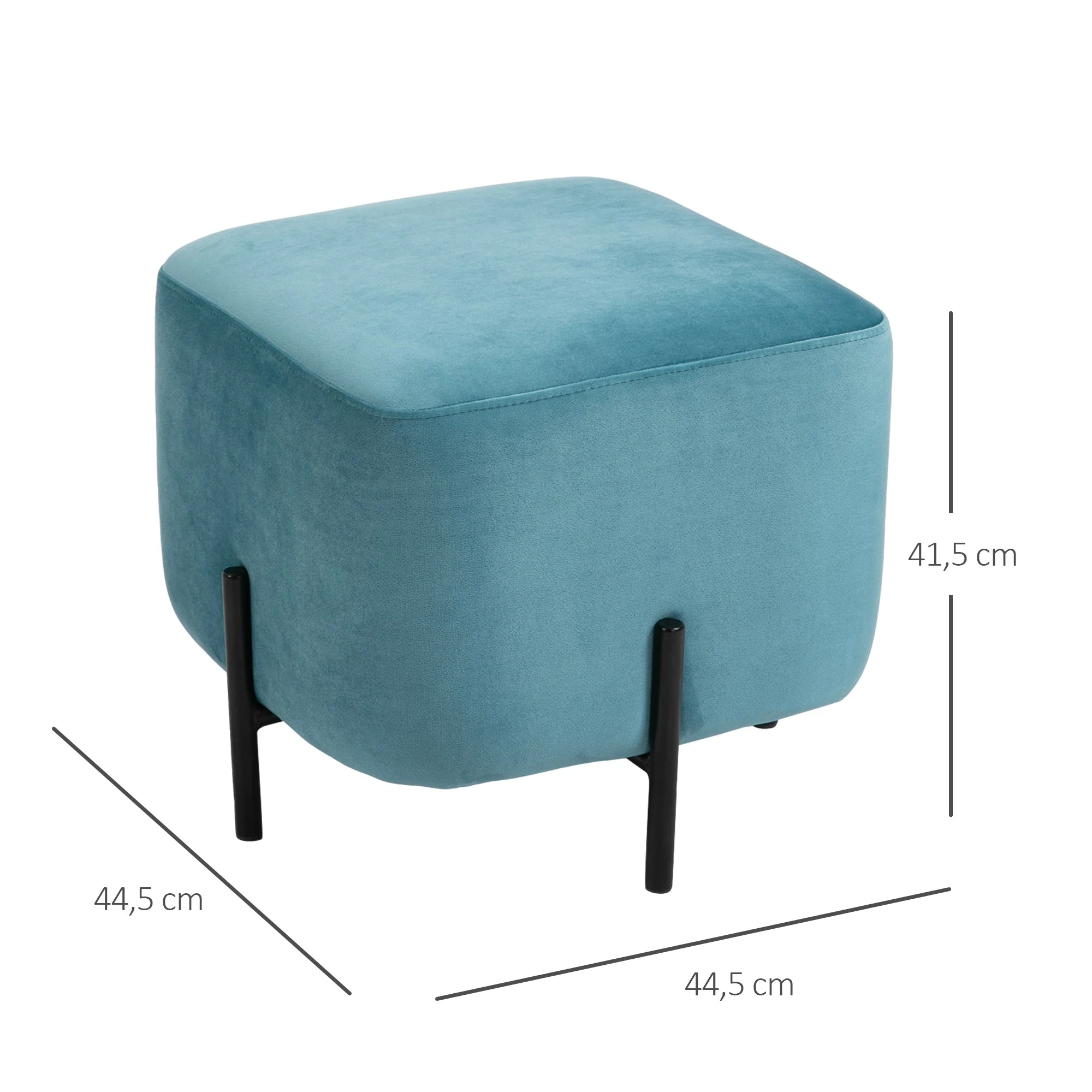 Footstool, Padded Footrest, Polyester & Steel, Turquoise - Image 3