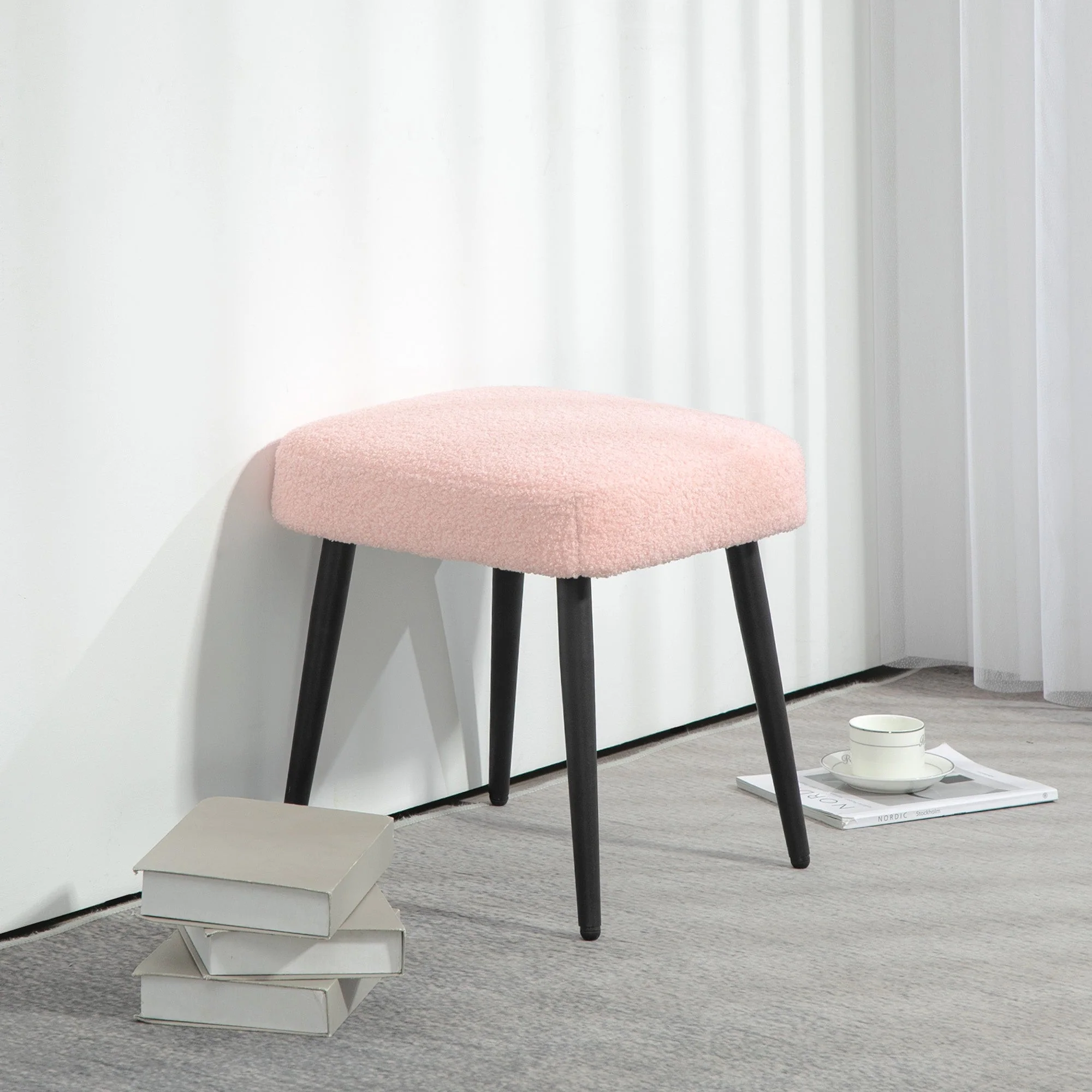 Footstool Square Stool, Ideal Footrest, Pink Cashmere Look - Image 2