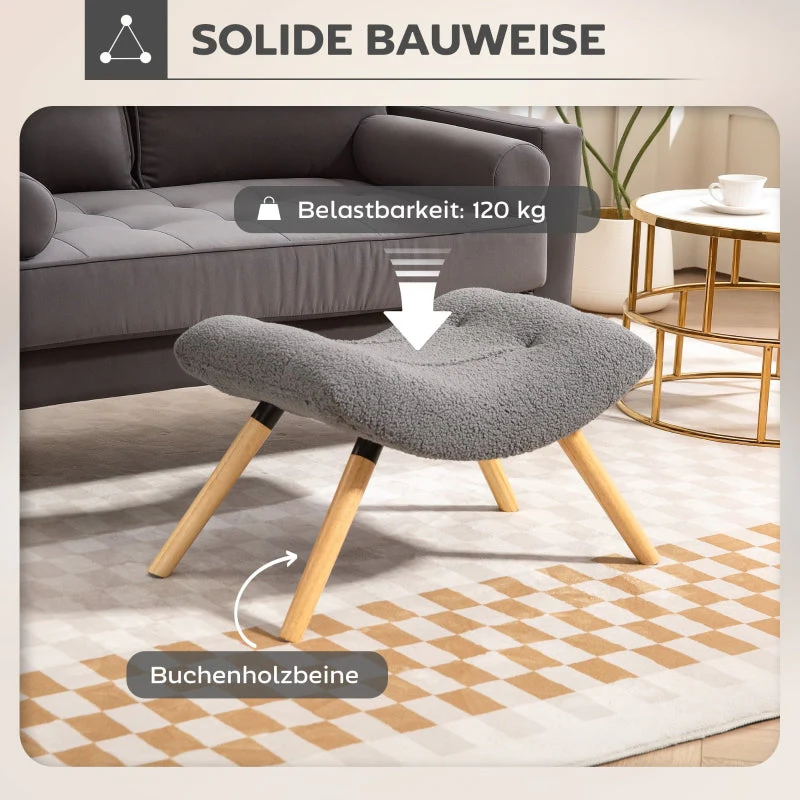 Footstool, Upholstered Stool, Dark Grey Berber Fleece - Image 6
