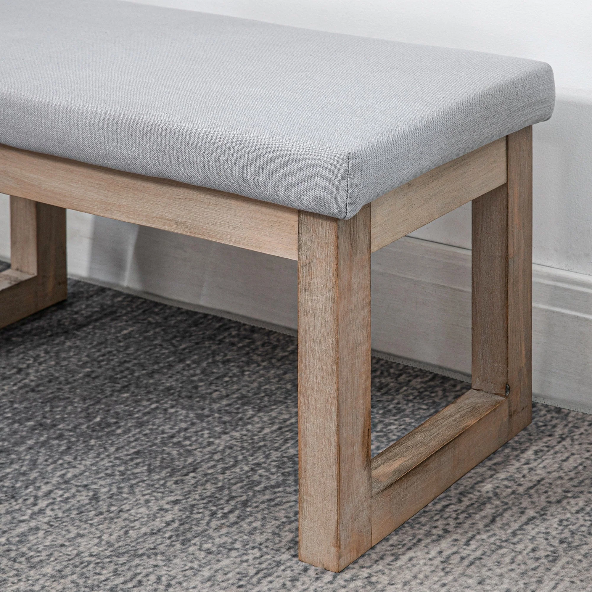 Footstool upholstered with wooden legs, 68x38x42 cm, grey - Image 8
