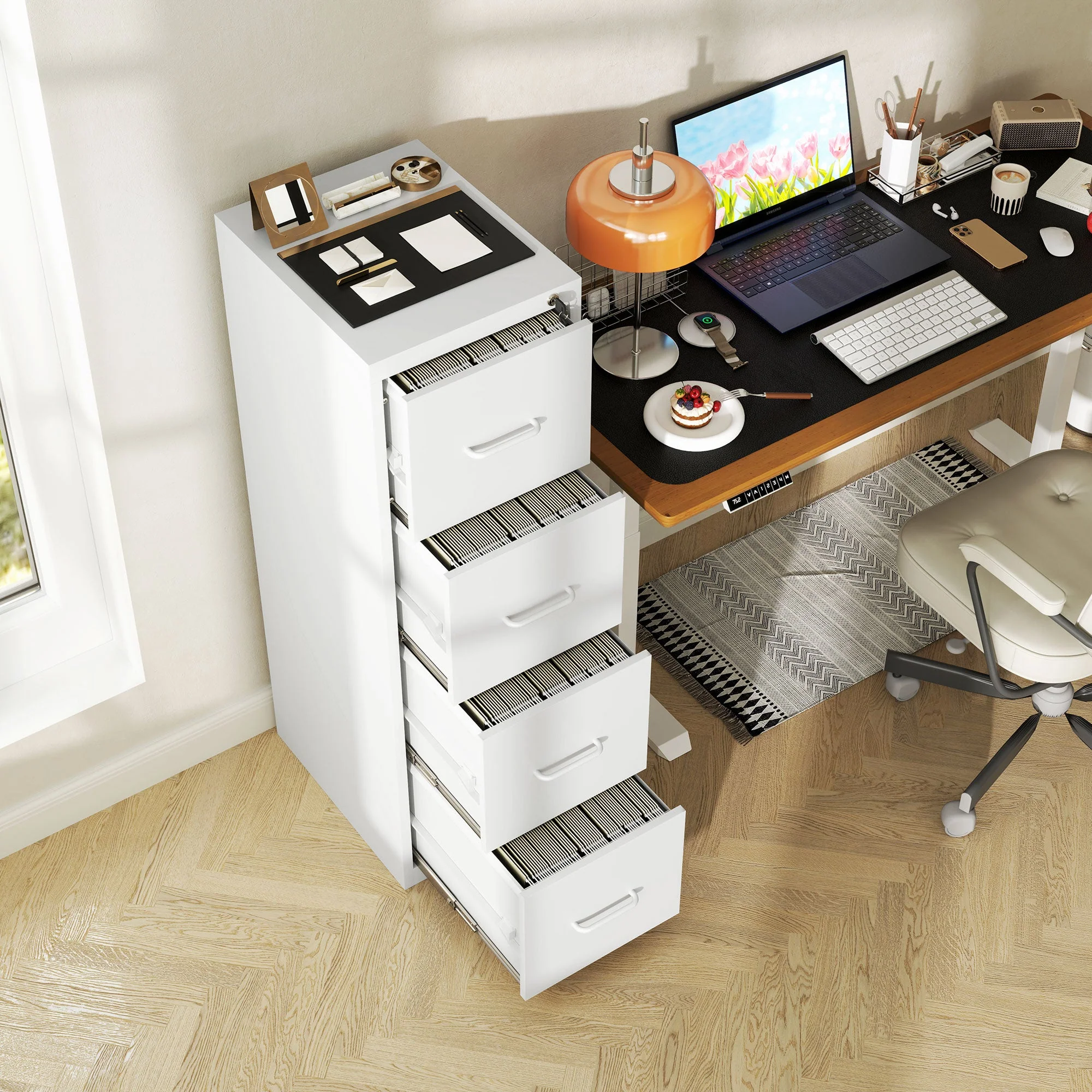 Four-Drawer Filing Cabinet Modern Steel White - Image 7