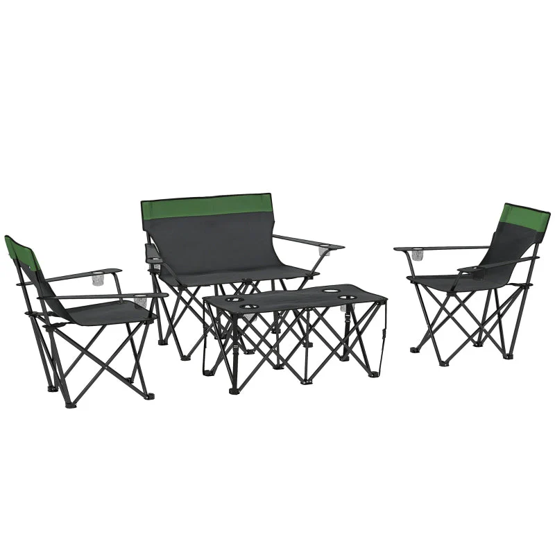 Four-Piece Portable Picnic Table Set, Folding Chairs and Table, Green - Image 2