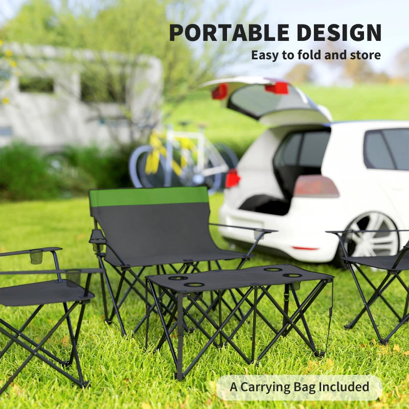 Four-Piece Portable Picnic Table Set, Folding Chairs and Table, Green - Image 6