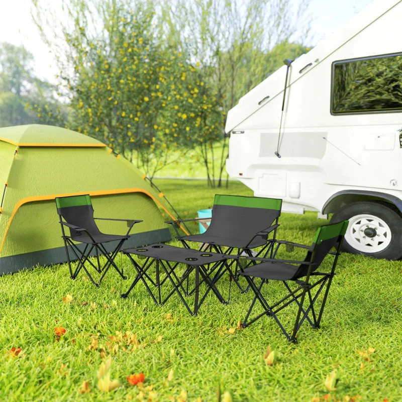 Four-Piece Portable Picnic Table Set, Folding Chairs and Table, Green - Image 7