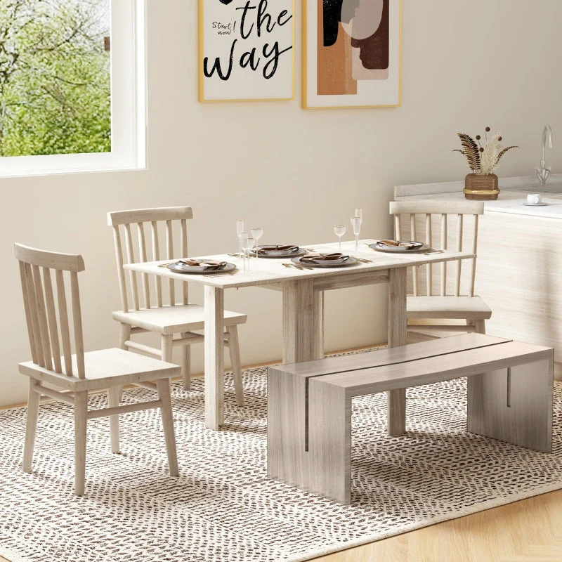 Four-Seater Drop Leaf Dining Table Expanding, Wood Effect - Image 8