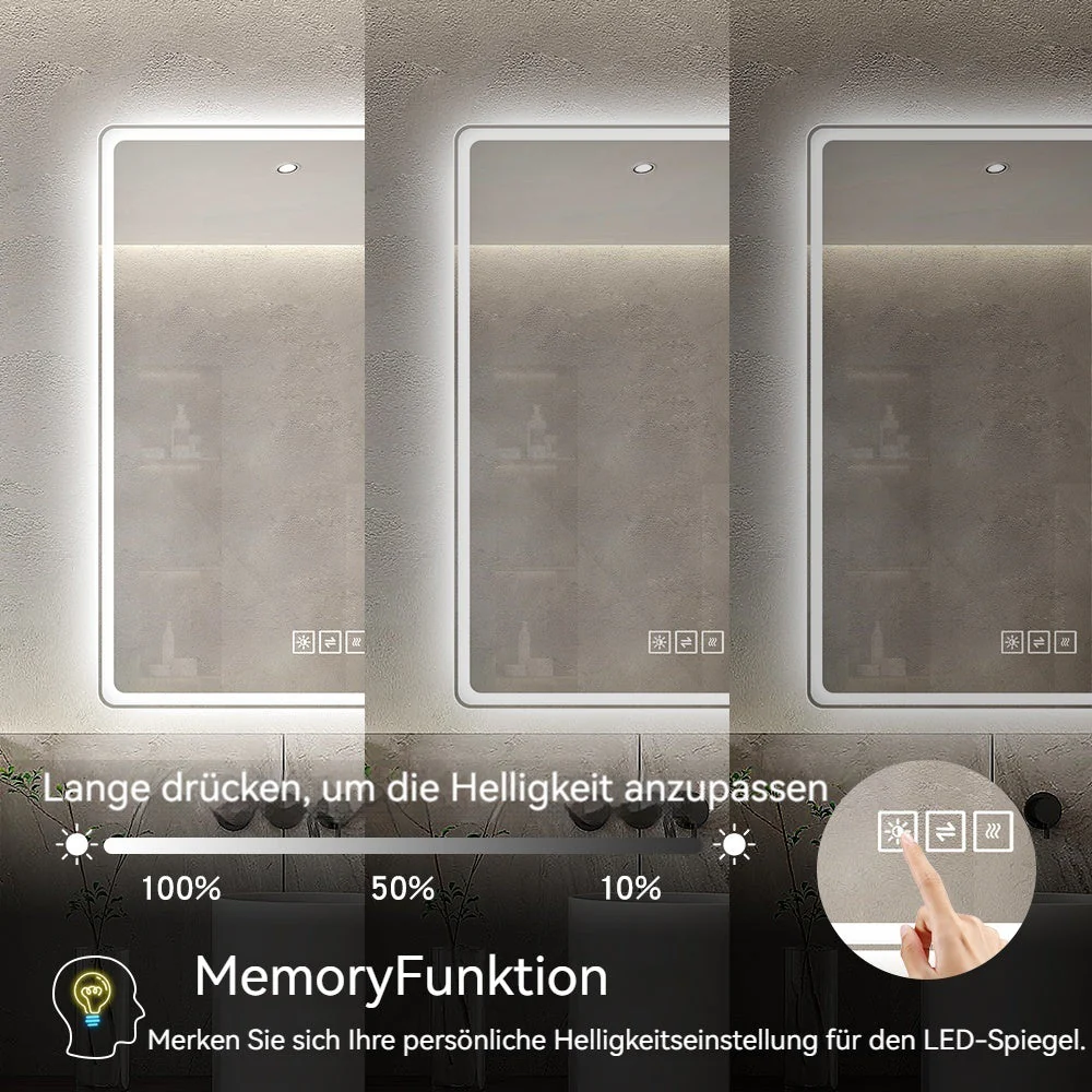 Frameless LED Bathroom Mirror 60*100cm, Anti-Fog, Dimmable, Shatterproof Tempered Glass - Image 6