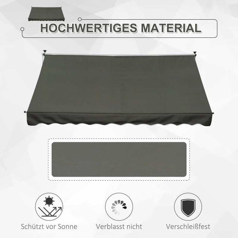 Freestanding Awning, 300 x 150cm, Hand Crank, Windproof, Aluminum, Gray - Image 4