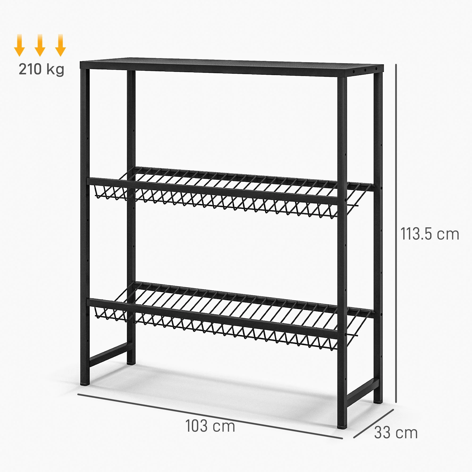 Freestanding beverage crate rack 6 crates adjustable shelf height 3 levels non-slip black steel - Image 3