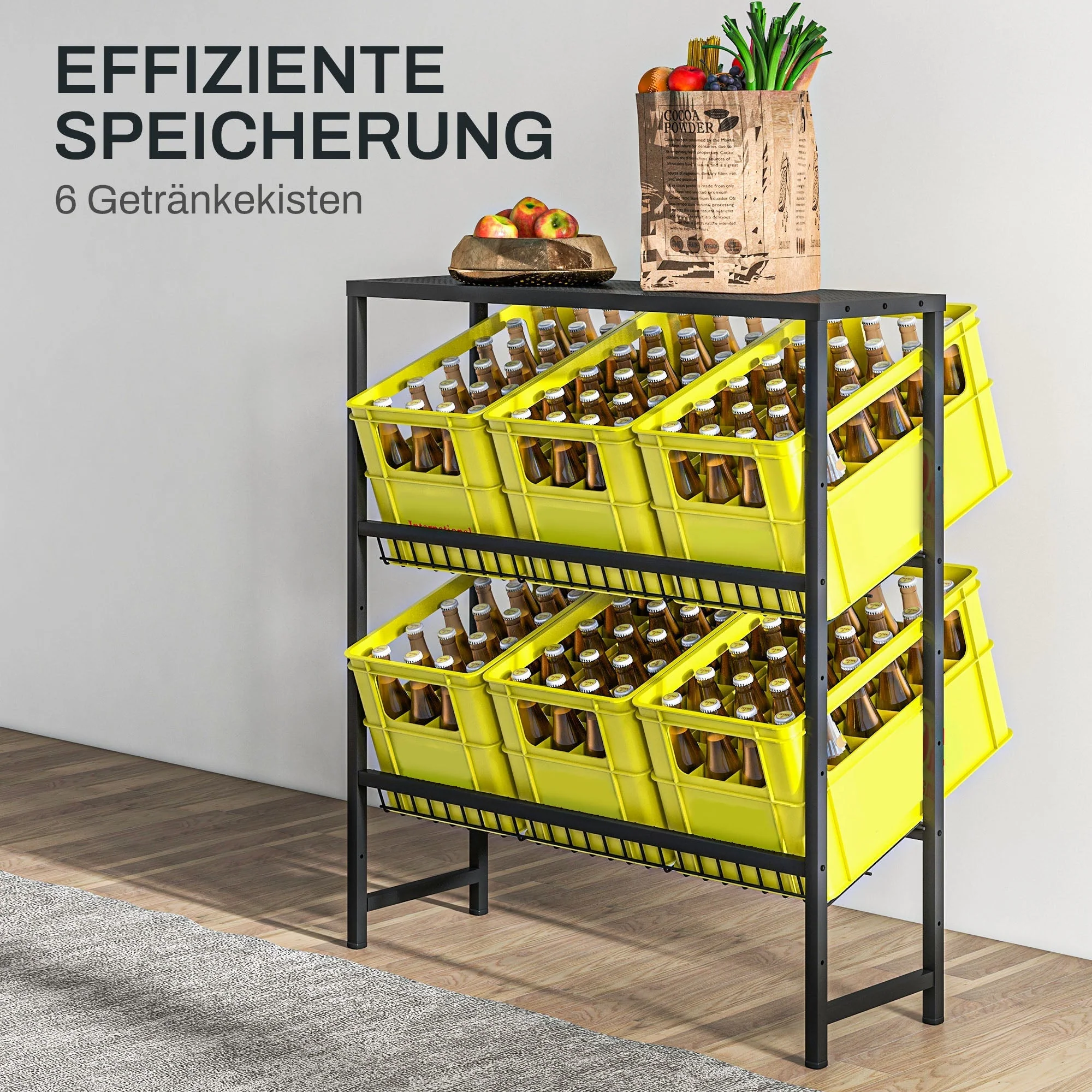 Freestanding beverage crate rack 6 crates adjustable shelf height 3 levels non-slip black steel - Image 4