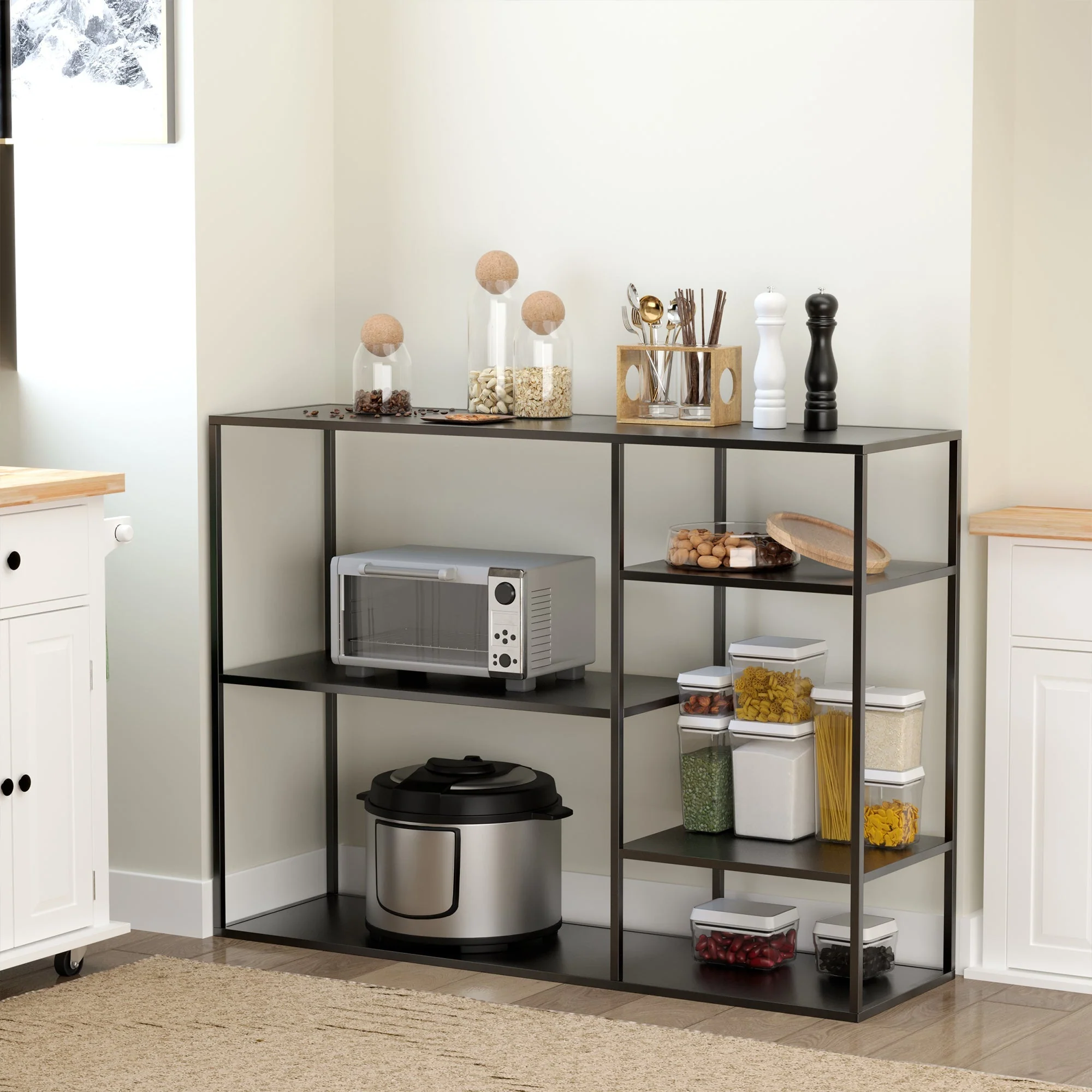 Freestanding Bookcase, 5 Open Compartments, Metal, Black - Image 2