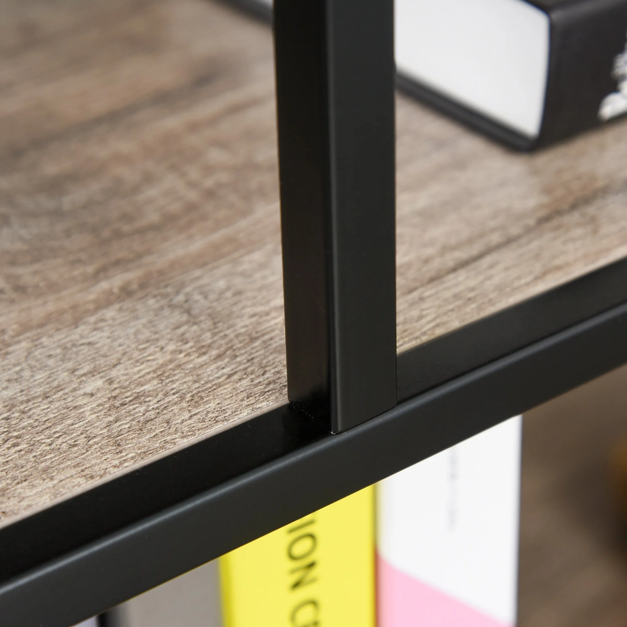 Freestanding Bookcase Industrial Style Sturdy 120x32x95cm Black Light Oak - Image 7