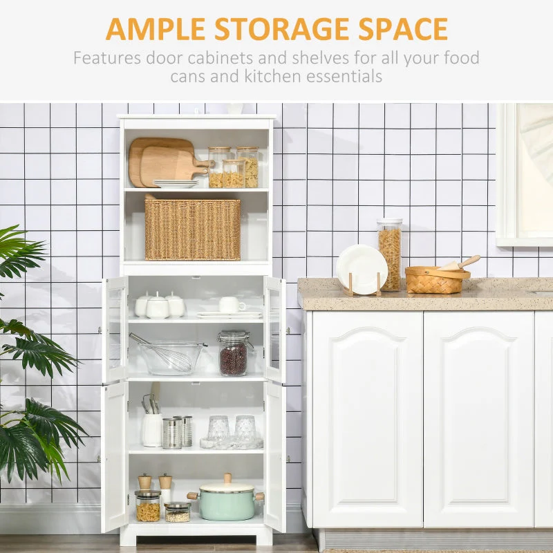 Freestanding Kitchen Cupboard 4-Door Storage Cabinet Adjustable Shelf Glass Doors White Engineered Wood - Image 5