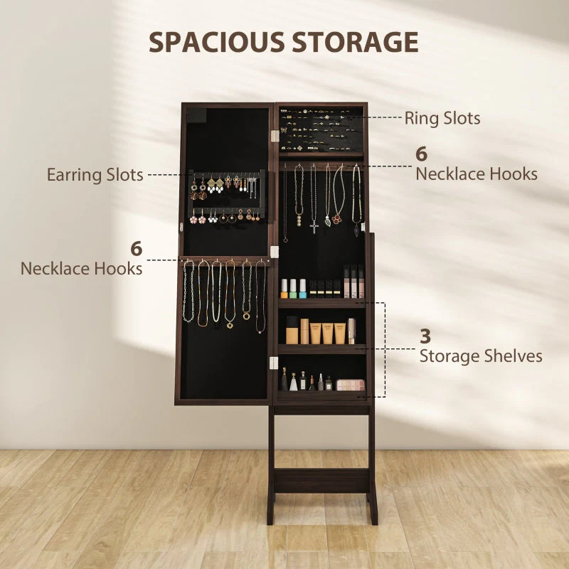 Freestanding Mirrored Jewellery Cabinet with LED Lights - Dark Brown - Image 4