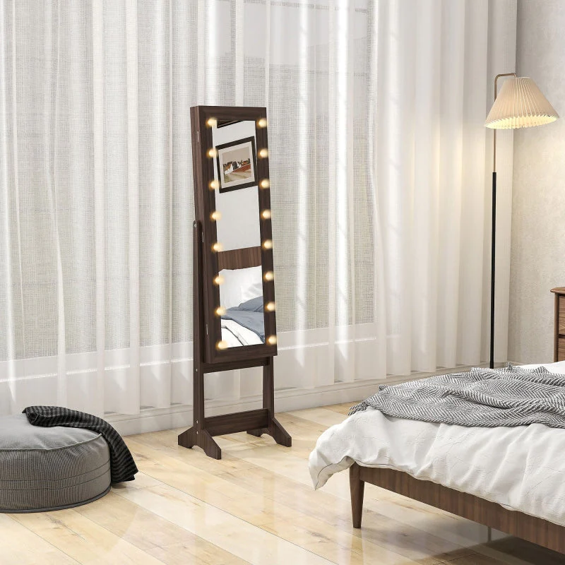 Freestanding Mirrored Jewellery Cabinet with LED Lights - Dark Brown - Image 7