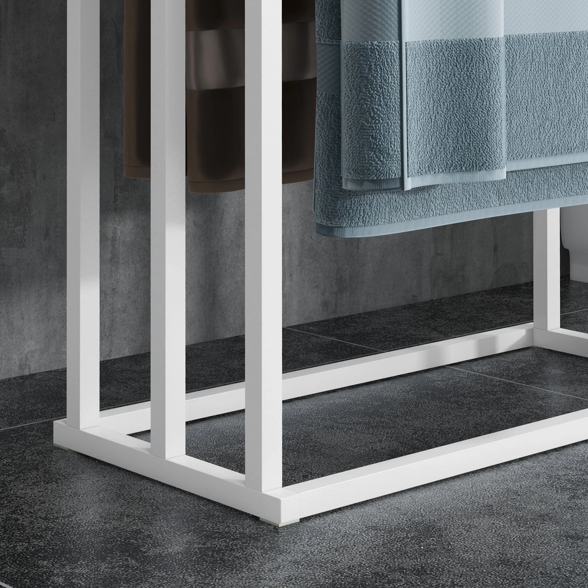 Freestanding Towel Rack, 3 Bars Bathroom Towel Holder, Steel and Bamboo, White - Image 8