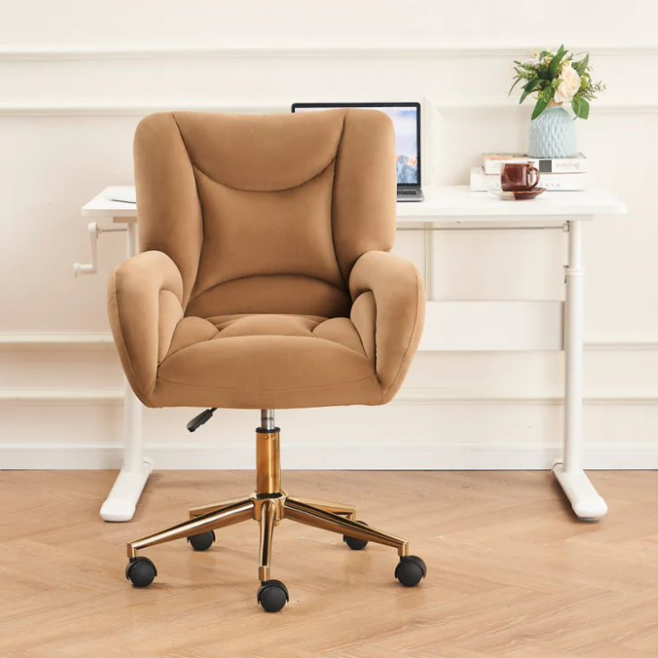 Full KD Adjustable Height Swivel Home Office Chair, Brown Velvet Fabric with Gold Legs - Image 6
