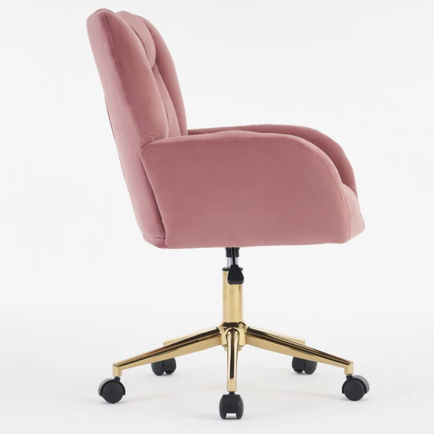 Full KD Velvet Fabric Adjustable Height Swivel Home Office Chair, Pink - Image 3