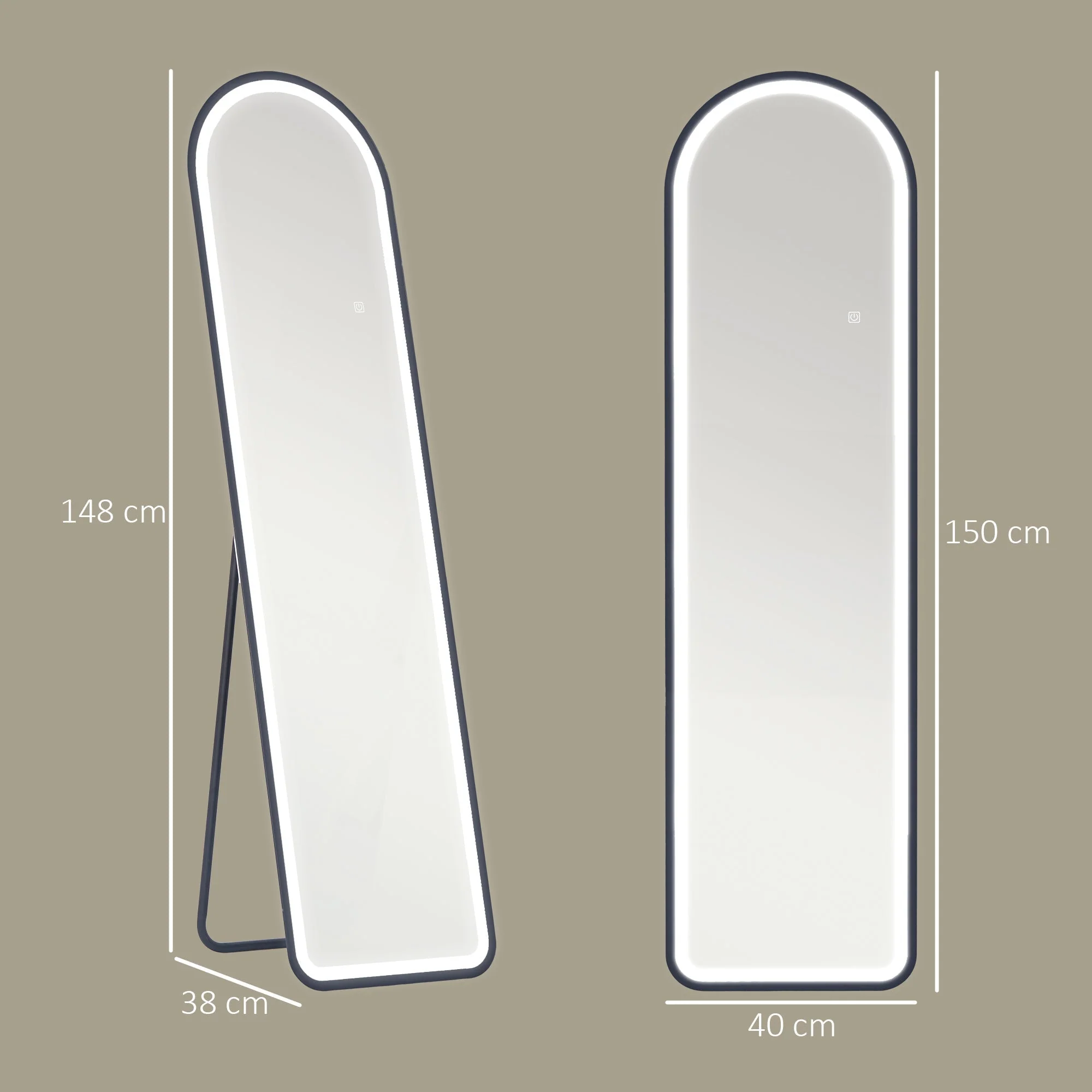 Full-Length Mirror, 150 x 40 cm LED Lighting, 3 Light Colors, Black - Image 3