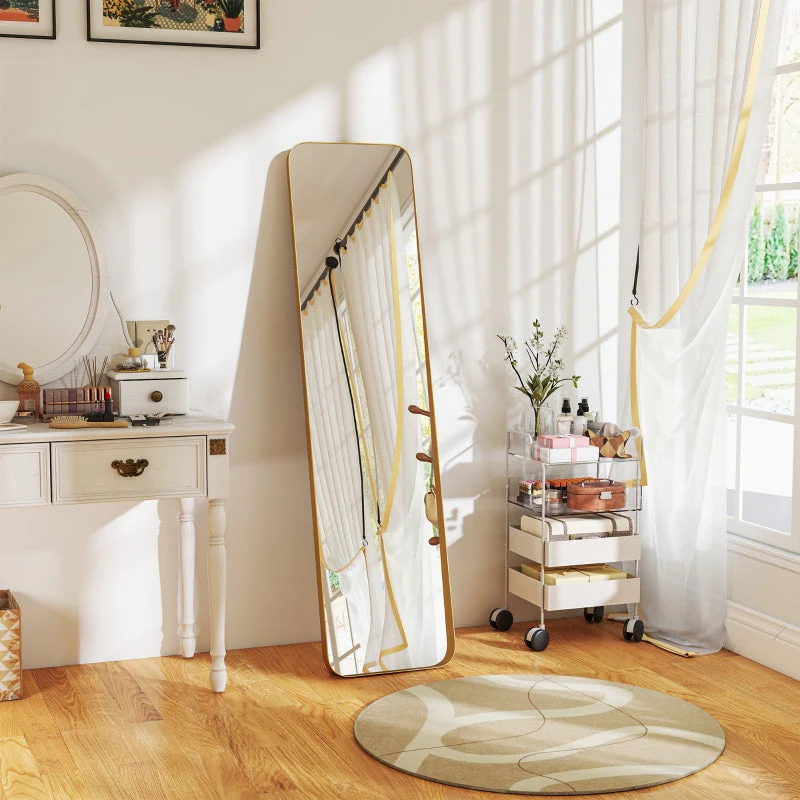 Full Length Mirror, 160 x 40 cm, Standing, Metal Frame, Gold - Image 2