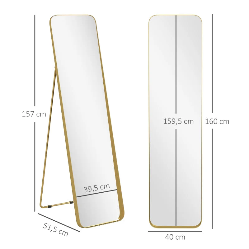 Full Length Mirror, 160 x 40 cm, Standing, Metal Frame, Gold - Image 3