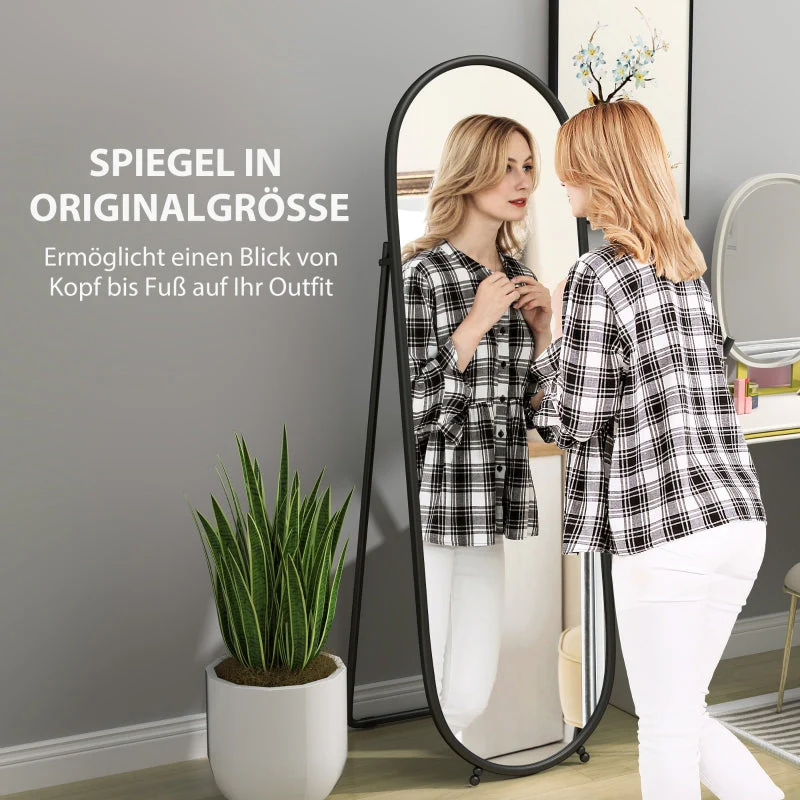 Full-Length Mirror, 160 x 40 cm Wall/Standing Oval Metal Black - Image 4