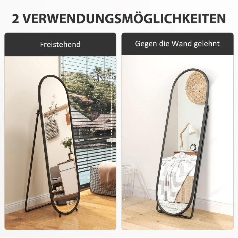 Full-Length Mirror, 160 x 40 cm Wall/Standing Oval Metal Black - Image 7