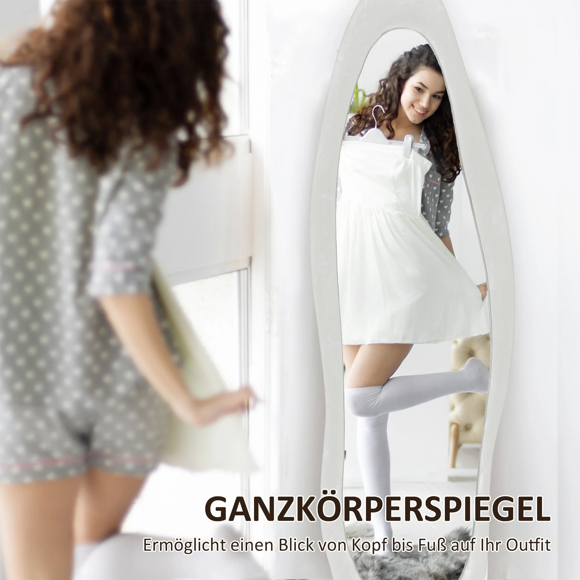 Full Length Mirror, 50 x 160 cm, Irregular Wavy, White Velvet - Image 4