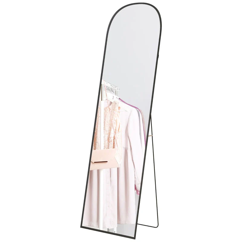 Full-Length Mirror, Curved Standing, Shatterproof Glass, Aluminum Frame, Black