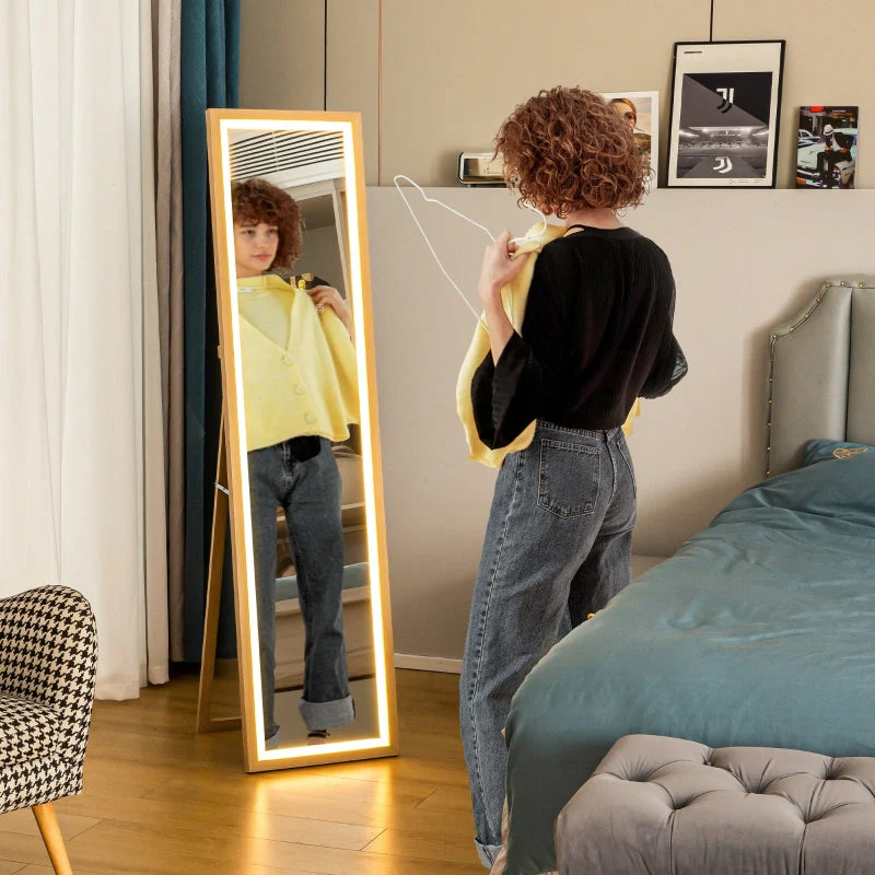 Full-Length Mirror, LED Light & Touch Control, Oak - Image 2