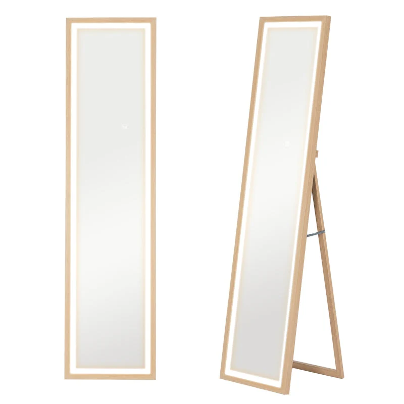 Full-Length Mirror, LED Light & Touch Control, Oak - Image 7