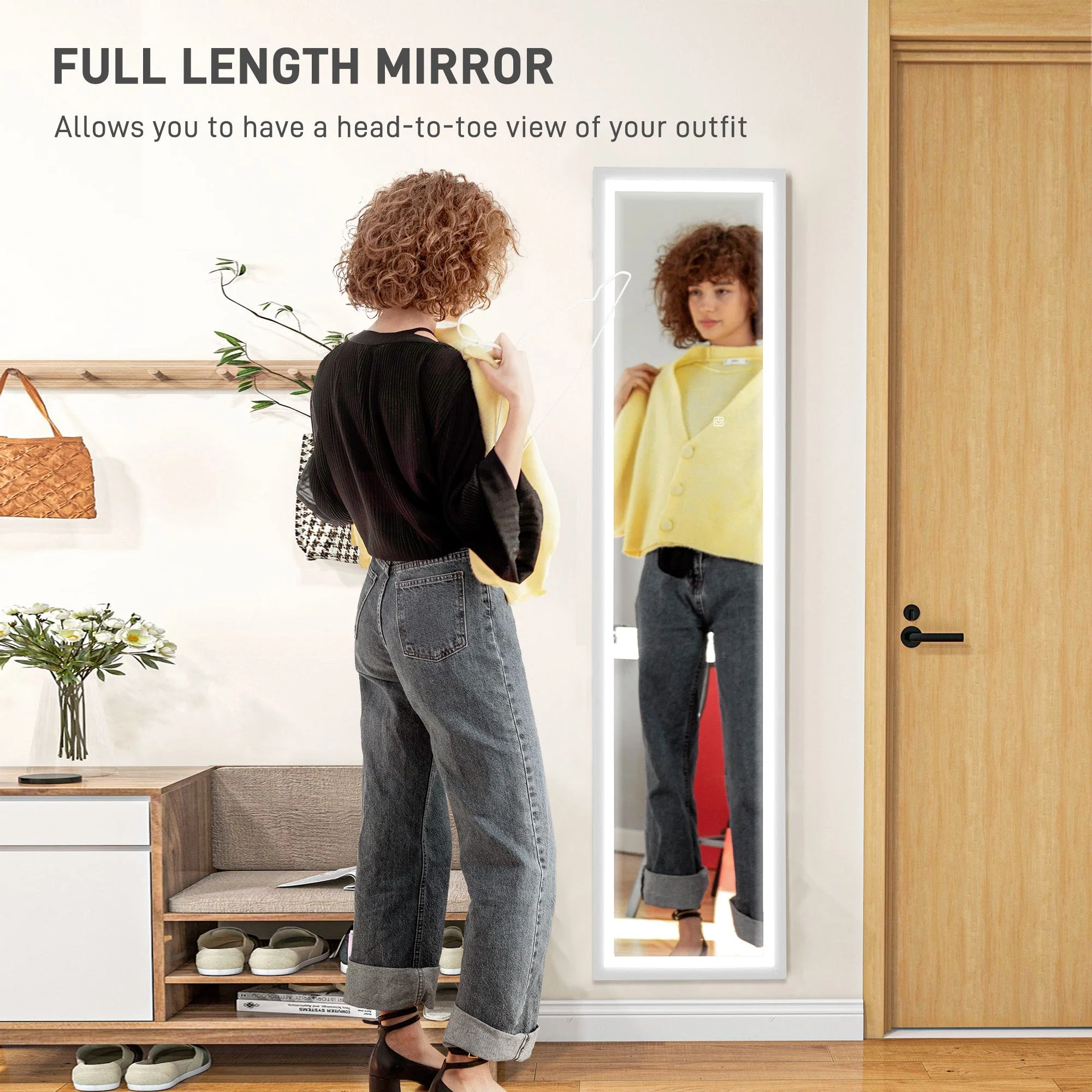 Full-Length Mirror, LED Light, Touch Control, White - Image 4